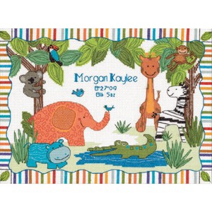 Dimensions Baby Hugs Counted Cross Stitch Kit 12"X9"-Mod Zoo Birth Record - 1 of 1