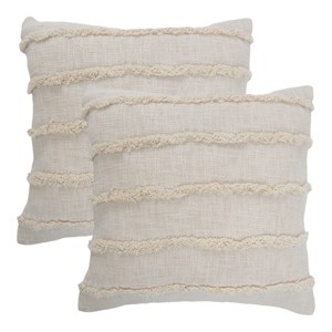 Set of Two  Ribbed Cotton Throw Pillow With Fringe - 1 of 4