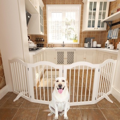 27.6" Height Tall Freestanding Pet Gate, 4 Panels Foldable Dog Gate