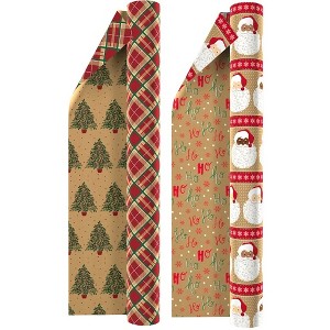 2-Rolls Double-Sided Counter Roll KRAFT Gift Wrap 540 Sq. Ft. Total Brown/Red - 1 of 3