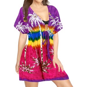 HAPPY BAY Women's Beachwear Summer Swim Beach Dress Cover Ups for Swimwear Women Loose Swing Swimsuit Coverups for Women Tops XL-XXL Purple Tree - 1 of 4