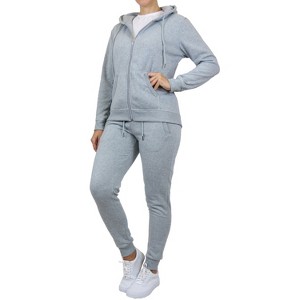 Galaxy By Harvic Women's Loose Fit Fleece-Lined Full Zip Up Hoodie & Jogger 2-Piece Set - 1 of 4