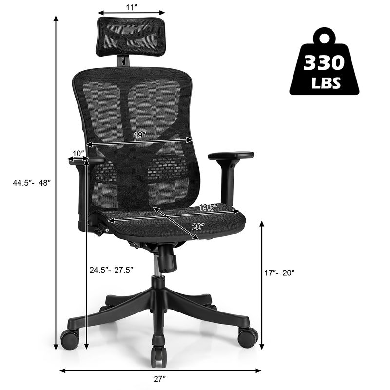 Costway Ergonomic High Back Mesh Office Chair Adjustable Swivel Computer Chair, 3 of 11