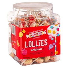 Smarties Lollies Original Assorted Flavors 120pc Fat Free, Gluten Free, Low Calories Great for Parties, Birthdays 34oz Jar - 1 of 4