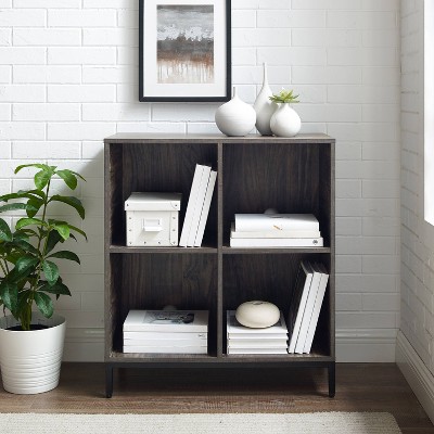 Brown Ash Four-Cube Record Storage Bookcase with Steel Legs