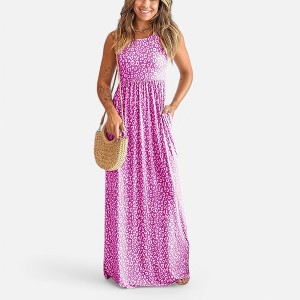 Amaryllis Women's Sleeveless Maxi Dress Scoop Neck Flowy Silhouette Allover Print Lightweight Casual Dress with Pockets - 1 of 4