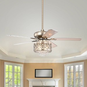 Warehouse Of Tiffany 52"x52"x24" Vidor Lighted Ceiling Fan Silver: Reversible Maple Blades, Remote Control, Crystal Shade - 1 of 3