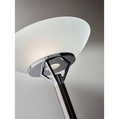 Expo Brushed Steel Torchiere Floor Lamp with Frosted Glass Shade