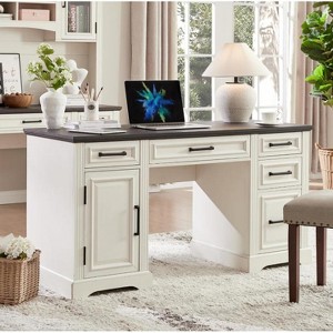 58-inch Office Desk with Drawers and Cabinets Embossed Texture Home Office Desk Work, Study, and Writing Workspace - 1 of 1