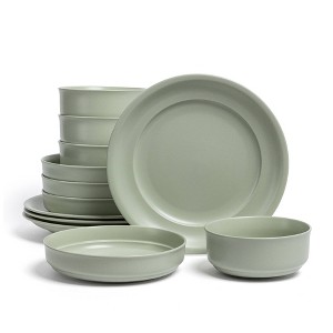 over&back 12pc Rimmed Hand-Finished Stoneware Dinnerware Set Semi-Matte - 1 of 4