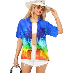HAPPY BAY Hawaiian Shirts Womens Casual Summer Beach Party Open Front Tops Blouses Short Sleeve Button Up Dress Shirts Dresses for Women - 1 of 4