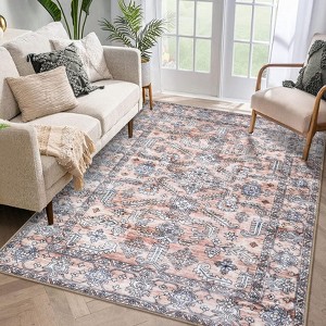 Rug Vintage Living Room Rug Ultra-Soft Faux Wool Throw Carpet Non Slip Backing Oriental Floral - 1 of 4