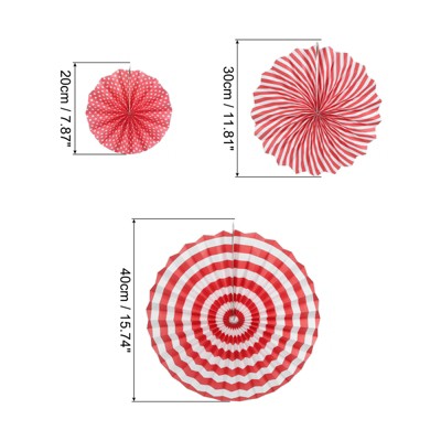 Red and White Paper Fan Party Decoration Set, 12 Pieces