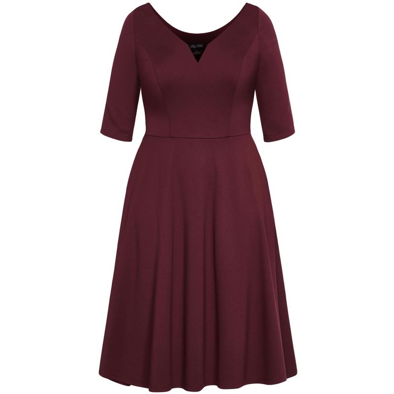 Women's Plus Size Cute Girl Elbow Sleeve Dress - oxblood | CITY CHIC, 4 of 6