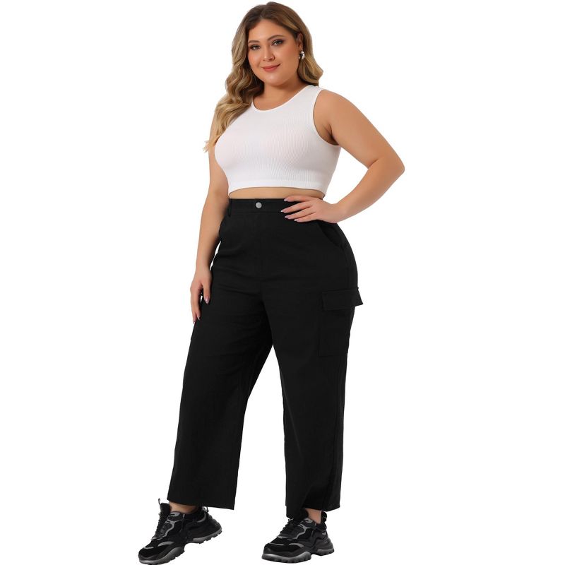 Agnes Orinda Women's Plus Size Elastic Waist Pockets Outdoor Workout Cargo Pants, 3 of 6