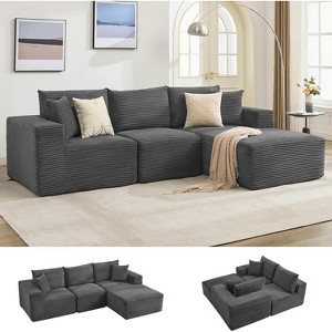 Sectional Sofa - L Shaped Boneless Cloud Couch with 67.5" Chaise, Reversible L/R Facing, No Assembly Required, Corduroy Fabric - 1 of 4