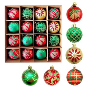 16 PCS Multi-Color Christmas Ball Ornaments Set, 2.36 in Plastic Hanging Balls for Xmas Tree, Wreath, Garland, Holiday Party Decor - 1 of 4