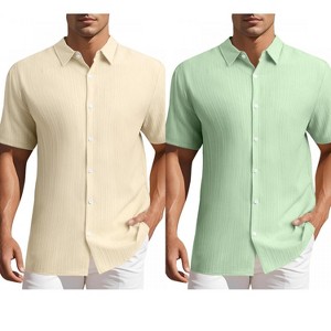 INSPIRE CHIC Men's Summer Point Collar Short Sleeves Button Down Linen Shirts 2 Packs - 1 of 4