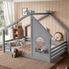 Twin/Full Montessori Bed Frame House Floor Bed, Platform Bed with Window, Built-in Shelf & House-Shaped Roof - ModernLuxe - 3 of 4