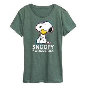 Women's - Peanuts - Snoopy And Woodstock Short Sleeve Graphic T-Shirt - 1 of 4