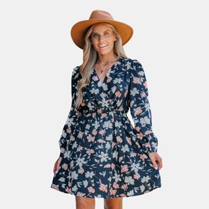 Women's Long Sleeve Elastic Waist Ditsy Floral Dress - Cupshe - 1 of 4