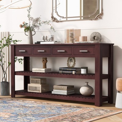 TIRAMISUBEST Stylish Entryway Console Table with 4 Storage Drawers, Modern Sofa Table Entryway Table with 2 Open Shelves for Entryways, Living Rooms