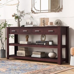TIRAMISUBEST Stylish Entryway Console Table with 4 Storage Drawers, Modern Sofa Table Entryway Table with 2 Open Shelves for Entryways, Living Rooms - 1 of 4