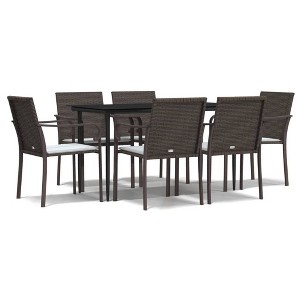 vidaXL Patio Dining Set Table and Chair with Cushions Poly Rattan and Steel - Brown 55.1" Table Length 6 Chairs - 1 of 4
