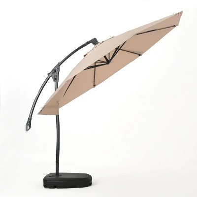 Syemin Patio Umbrella, Garden Table Umbrella with Button Tilt, Crank and Stable Umbrella Base for Patio, Garden, Yard, Beige, 116.5"*116.5"*111"