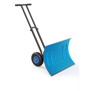Snow Shovel Pusher for Driveway,Heavy Duty 2-Wheel Snow Shovel with Double Rod,29" Angled Blade Efficient Metal Snow Removal,Snow Plow for Sidewalk - 1 of 4