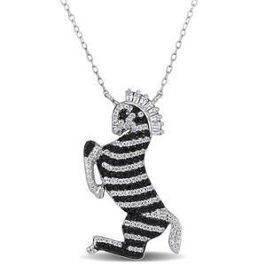EVERLY JEWELRY | Sterling Silver 3 3/4 CT TGW Black Spinel Cubic Zirconia & White Topaz Zebra Necklace with Chain, 18"+2"ext - 1 of 4