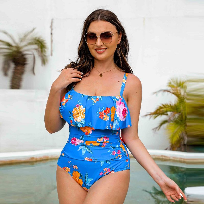 Women's Plus Size Floral Square Neck Ruffled One Piece Swimsuit - Cupshe, 2 of 6