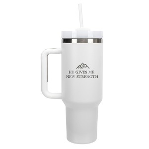 100 North He Gives Me New Strength He Moves Mountains Wrap-Around 40 Oz. Stainless Steel Water Bottle Coffee Mug, Spill & Leak Resistant, Travel - 1 of 4