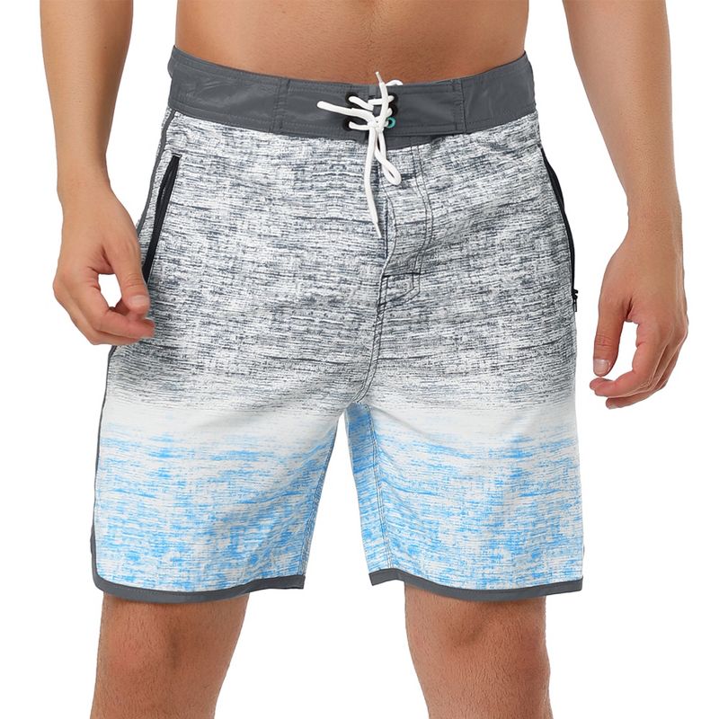 INSPIRE CHIC Men's Summer Drawstring Color Block Printed Swim Beach Shorts Gray Blue 30