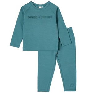MiniMoi 2 Piece Kids "Sweet Dreams" Cotton Rich Fleece 3D Embossed Pajama Set - 1 of 2