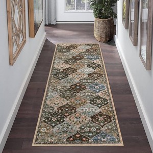 Washable Vintage Floral Rug Non Slip Low Pile Rug Soft Distressed Throw Floor Cover Foldable Indoor Carpet for Living Room Bedroom Playroom Nursery - 1 of 4