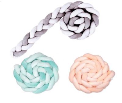 Recalled SARO Braided Crib Bumpers in gray, mint and salmon