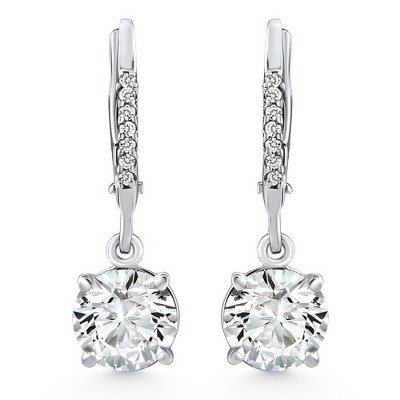Pompeii3 2.07Ct TW Diamond Dangle Lever Back Hoops 14k White Gold Lab Created
