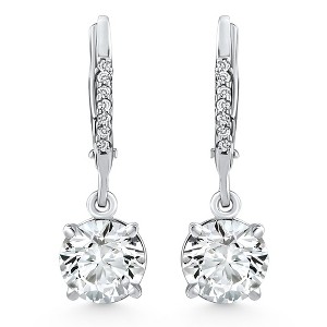 Pompeii3 2.07Ct TW Diamond Dangle Lever Back Hoops 14k White Gold Lab Created - 1 of 4