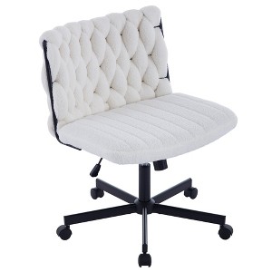 Wide Seat Office Chair, Armless Computer Desk Chair, Criss Cross Legged Chair with Wheels, Cute Task Chairs for Vanity and Home Office - 1 of 4