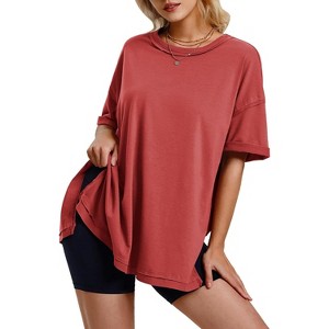 EXLURA Womens Summer Oversized T Shirts Casual Short Sleeve Loose Maternity Tops Crewneck Tunic Plus Gym Workout Top - 1 of 4