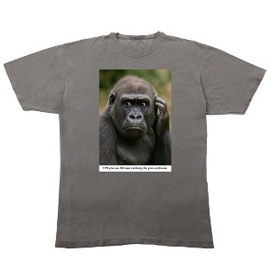Image of confused Gorilla TFW  you see 100 men climbing into your enclosure on Medium Grey Adult Crew Neck Short Sleeve T-shirt - 1 of 4
