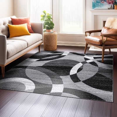 Gray Geometric Circles Synthetic Square Area Rug 6'6" x 6'6"