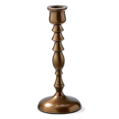 tagltd Antique Brass Cast Aluminum Francesca Taper Candle Holder Medium, 3.0L x 3.0W x 7.0H inches