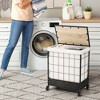 Costway 110L Large Capacity Handwoven Rattan Laundry Basket with Lid & Lockable Wheels - 2 of 4