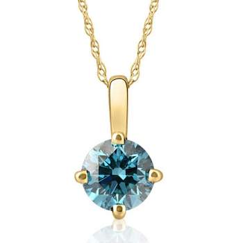 Pompeii3 VS 3/8Ct Blue Diamond Pendant Lab Created Necklace in 14k White or Yellow Gold