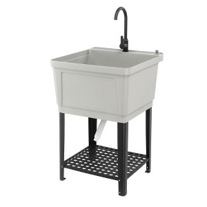 Karl Home Plastic Utility Sink Freestanding With Storage Shelf in White - 1 of 4