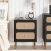 JIONJOY Coastal Wicker Nightstand - 2-Drawer Boho Side Table with Rattan Details & Antique Brass Hardware - 2 of 4