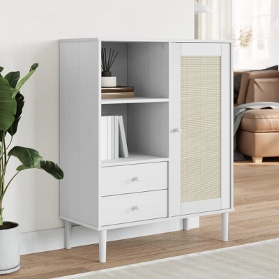 VidaXL Highboard SENJA Rattan Look White 35.4 in.x15.7 in.x44.1 in. Solid Wood Pine