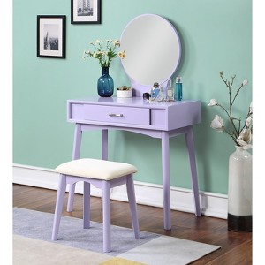 Roundhill Furniture Maly Contemporary Wood Vanity and Stool Set, Purple - 1 of 4